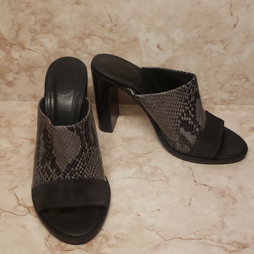 Rag and Bone women gray snake skin print high heel open toe mules size 39